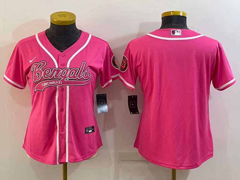 Womens Cincinnati Bengals Blank Pink With Patch Cool Base Stitched Baseball Jersey->women nfl jersey->Women Jersey